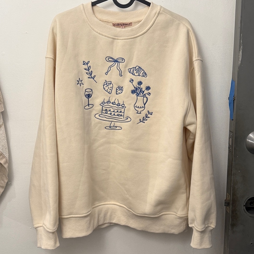 Bailey Rose "Favorite Things" Graphic Champagne, Croissant, Strawberry Sweater